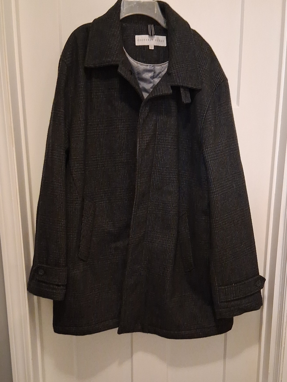 Geoffrey Beene Men’s Charcoal Plaid Wool Pea Coat Size XXL